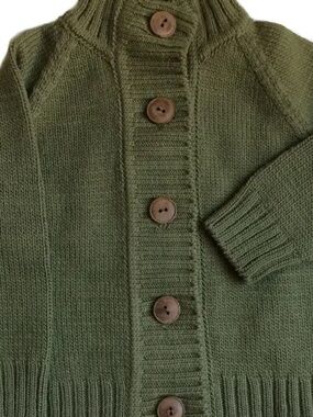 Nooks 100% Merino Wool Olive Green Chunky Knit Button-Up Sweater